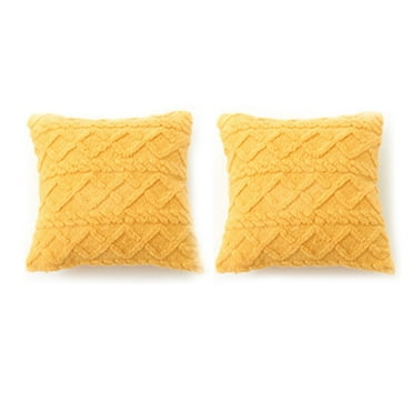 AUQ 2Pcs Soft Plush Faux Wool Pillow Cover,Geometric Pattern Decorative Cushion Cover for Couch and Bed,19.7×19.7 Inches,Mustard Yellow