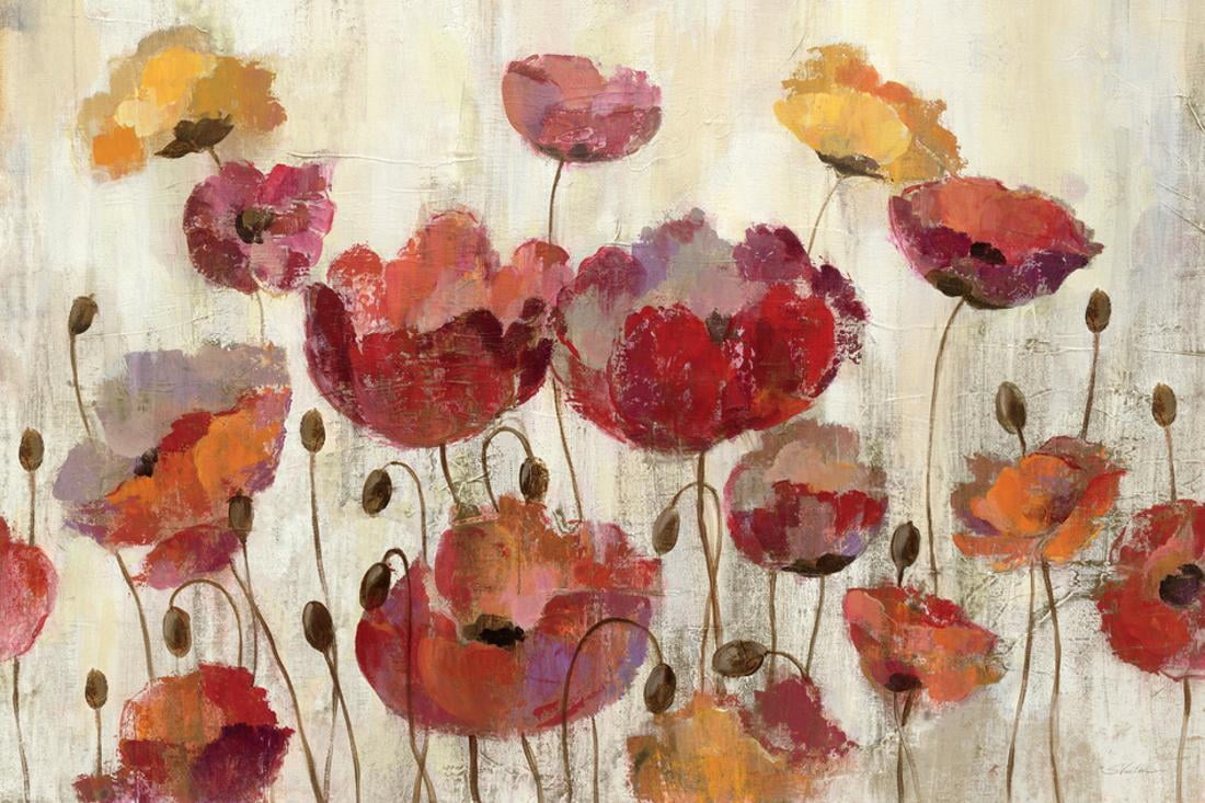 Poppies in the Rain Red Flower Contemporary Floral Art Print Wall Art by Silvia Vassileva Sold by Art.Com