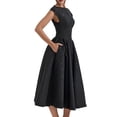 thumbnail image 3 of Women'S Corset Midi Dress Casual Flowy A Line Boat Neck Wedding Guest Dresses with Pockets Black S, 3 of 9