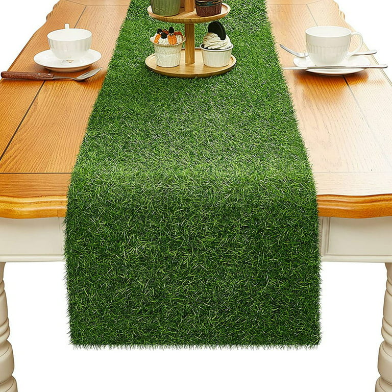 Grass Table Runner 12 x 35 Inch, Green Artificial Tabletop Decor
