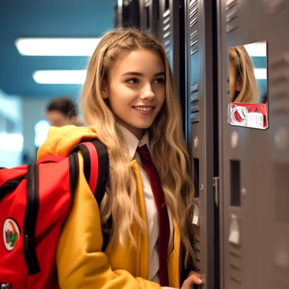 THESG-Magnetic Locker Mirror, 6.69" x 5.51" Small Real Glass Mirror with Holder Bag and Magnet Backing for School Bathroom Gym Household Refrigerator Office Cabinet Safety Kids -Sman