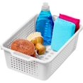 thumbnail image 2 of PYYNA-Small Storage Basket, Multipurpose Organizer with Soft-Grip Handles & Non-Slip Feet, Heavy-Duty Ventilated Design for Laundry, Bath & Kitchen, White, 12 x 8 x 4", 2 of 4
