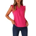 thumbnail image 4 of INSPIRAR CHIC Blusas de Trabajo Sin Mangas con Volantes para Mujeres, Cuello en V, Talla XL, Rosa Fucsia, 4 of 6