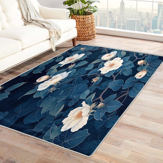 Flower Area Rugs for Bedroom Living Room - 6x8 ft - Plant Carpet for Home Decor - Plant Patterned Decorative Indoor Large Rug - Washable & Soft & Non Slip & Low Pile (ZL&010)