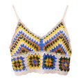 thumbnail image 4 of Crochet Knit Short Crop Tank Top for Women Summer Embroidery Colorblock Geometric Spaghetti Strap V-Neck Camisole Vest, 4 of 5