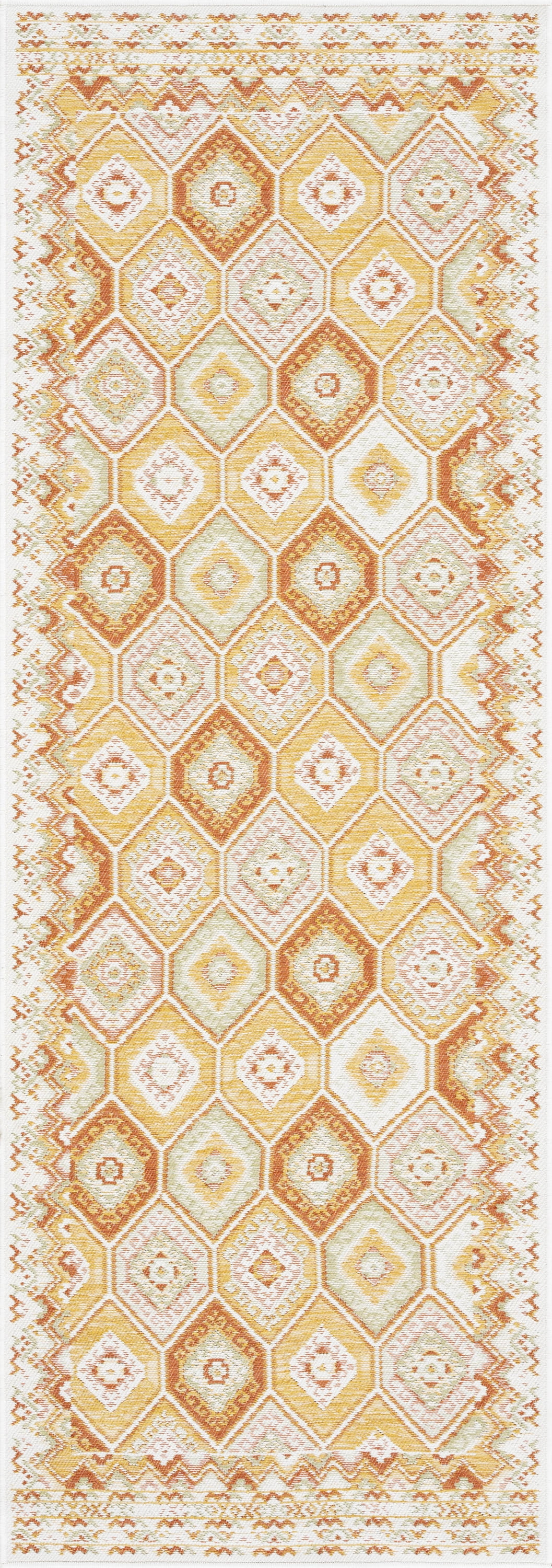 Bliss Rugs Geometric Indoor Outdoor Rug Reversible Runner Rug for Patio, Hallway, Entryway, Deck, Orange ,2' x 8'