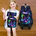 thumbnail image 3 of 3PCS Rolling Backpack for Girls Women, Kids Roller Bookbag with Wheels, Butterfly Wheeled Backpacks Set for Elementary Toddler(Black), 3 of 7