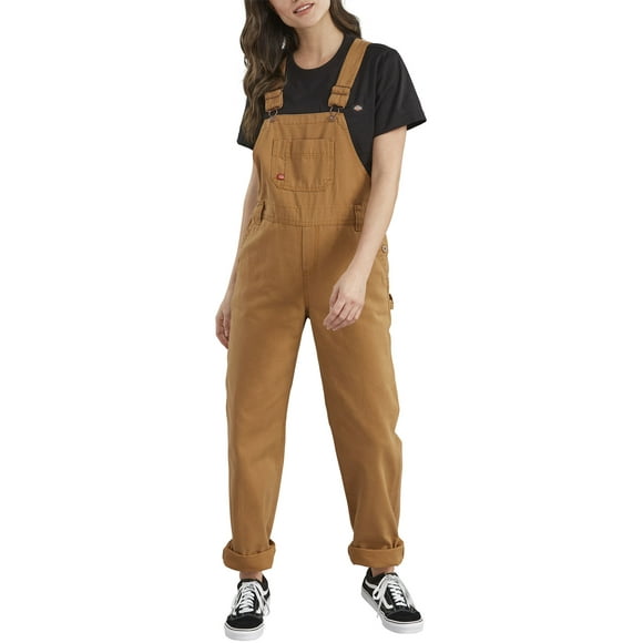 Dickies Womens Relaxed Fit Straight Leg Bib Overalls, L, Rinsed Brown Duck