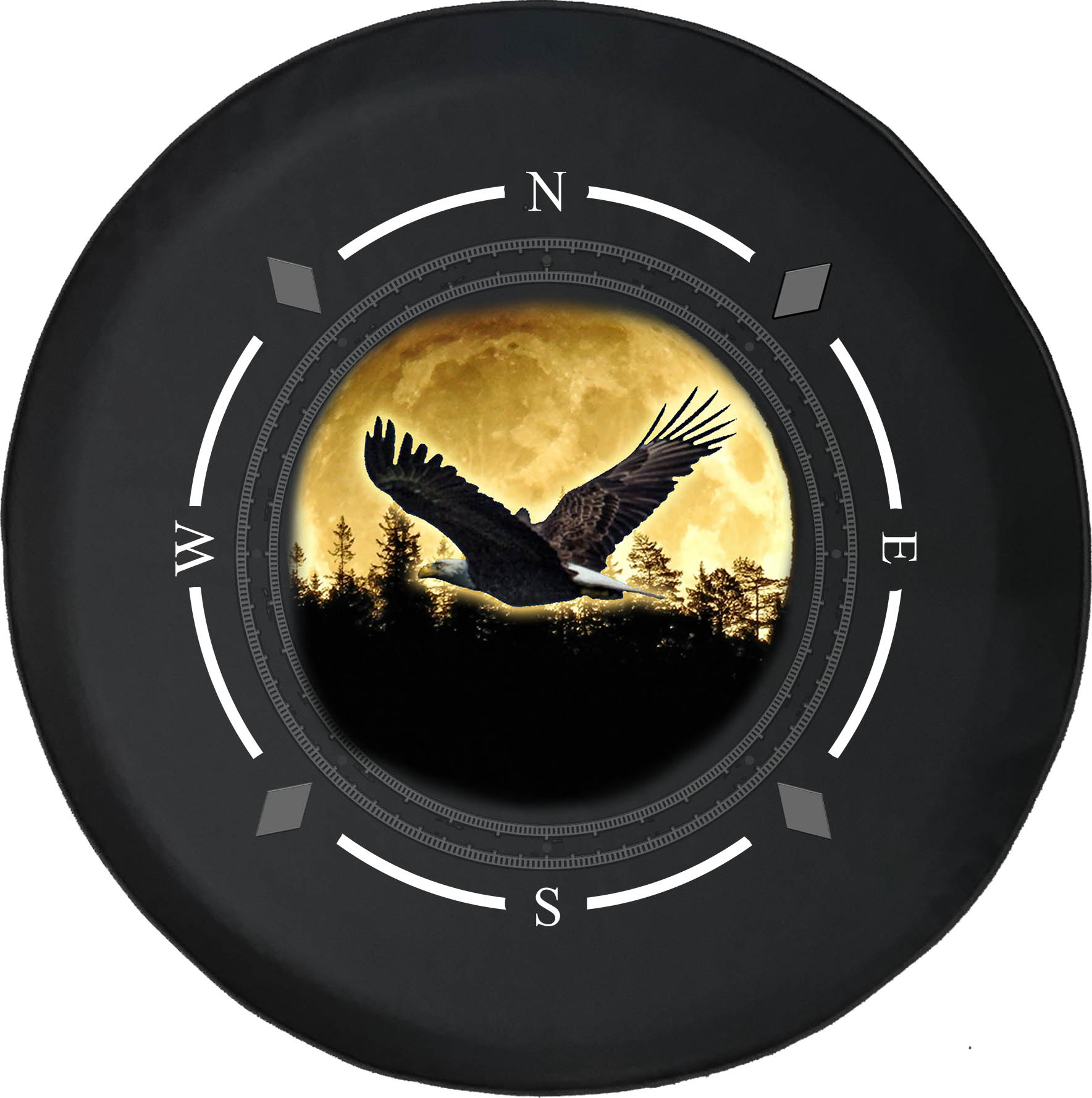 Spare Tire Cover Compass Full Moon Bald Eagle Wheel Covers Fit for SUV