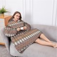 thumbnail image 5 of Oversized Wearable Blanket Hoodie,Brown Boho Geometric Triangles and Rhombuses Pattern Sherpa Blanket Hoodie with Super Pockets,Super Warm Fuzzy Pullover for Women & Men, 5 of 6