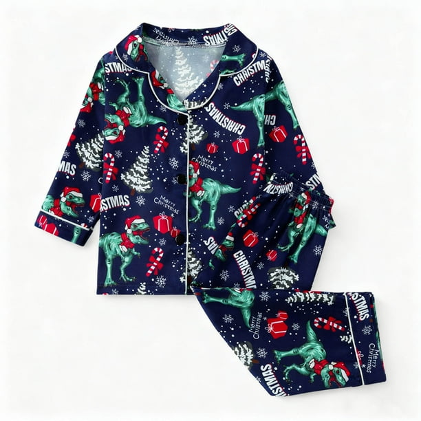 Cowsor 2 Piece Pajamas Set Kids Sleepwear Cartoon Printed Nightwear Cotton Long Sleeve Shirt Pants Sets