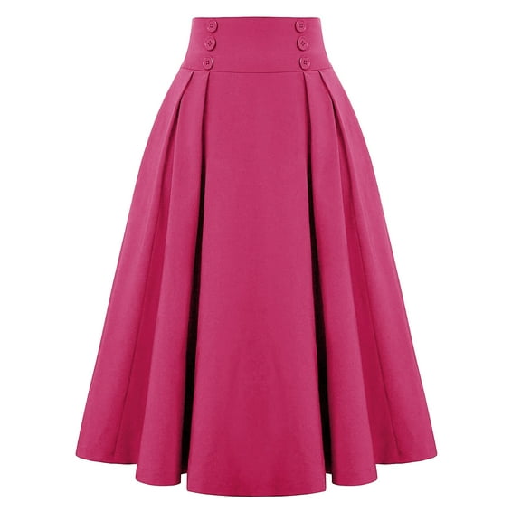 Women's Elegant Solid Pleated Midi Skirt High Waist Flowy A-Line Fashion Skirt for Casual Wear Comfortable Stretchy Fabric
