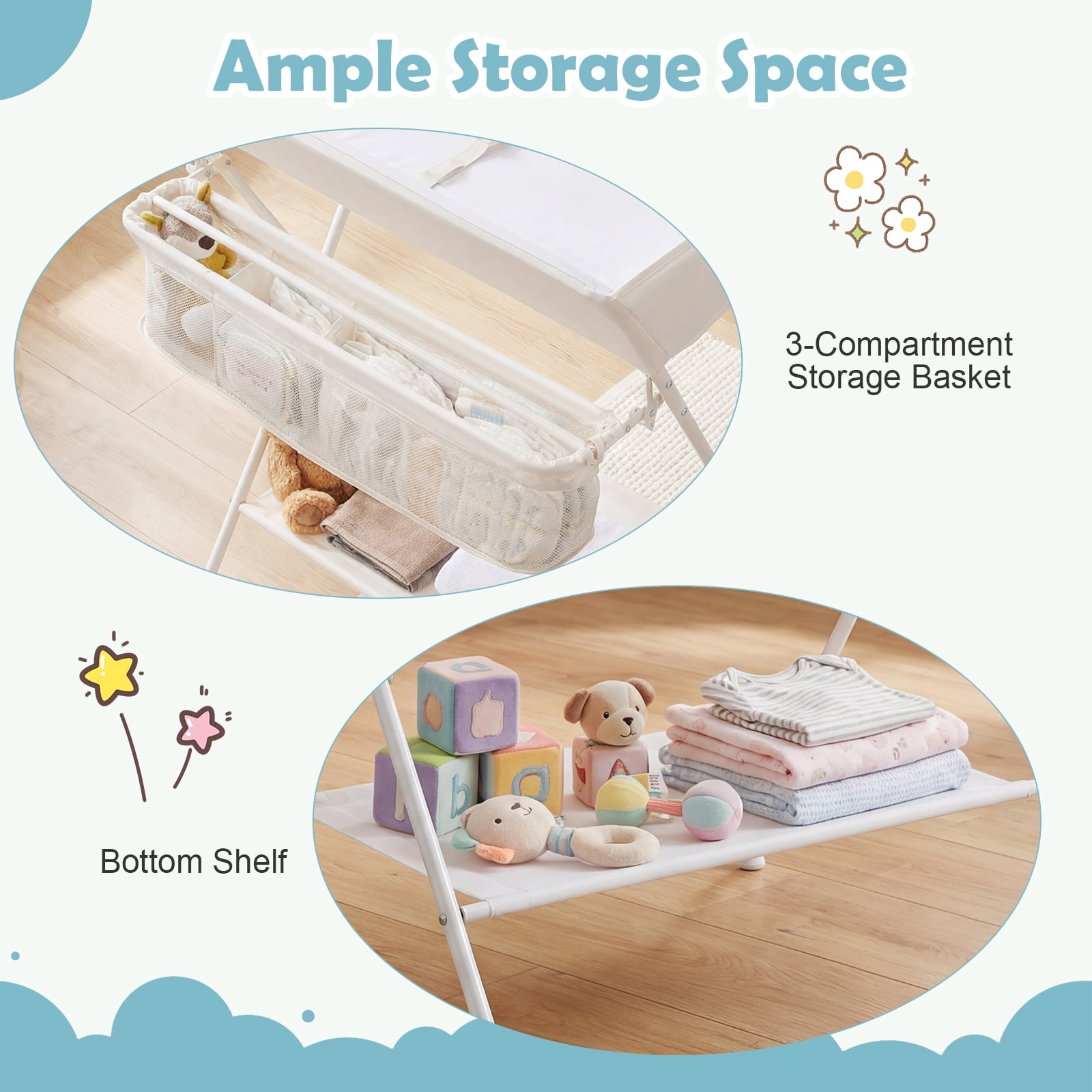 Costway Infant Baby Changing Table Folding Diaper Station Organizer with Storage Beige