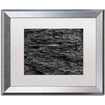 Trademark Fine Art "Shale Abstract in Black and White" Canvas Art by Kurt Shaffer, White Matte, Silver Frame