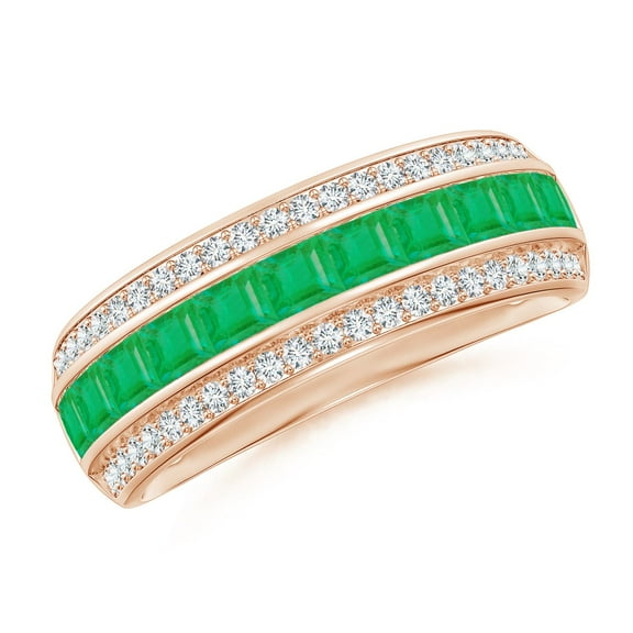 ANGARA Natural Channel-Set Square Emerald and Diamond Half Eternity Band in 14K Rose Gold for Women (Size-2.5mm) | May Birthstone, Birthday, Anniversary, Jewelry Gift for Women | Natural Emerald Ring