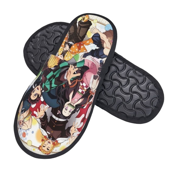 Unisex Demon Slayer Cozy Furry Slippers Warm Plush Winter Cotton Slipper, Indoor Outdoor Shoes Non-Slip For Women Men Medium