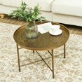 thumbnail image 6 of HYJY 24" Round Coffee Table with Hammered Tray Top, Vintage Metal Center Table for Living Room, Bedroom, Side Table, Gold, 6 of 18