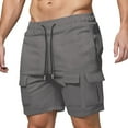thumbnail image 1 of Pantalones cortos cargo para hombre con cintura elástica: poliéster ligero, bolsillos de almacenamiento, tallas S-XXXL para deportes de verano y ocio, 1 of 5