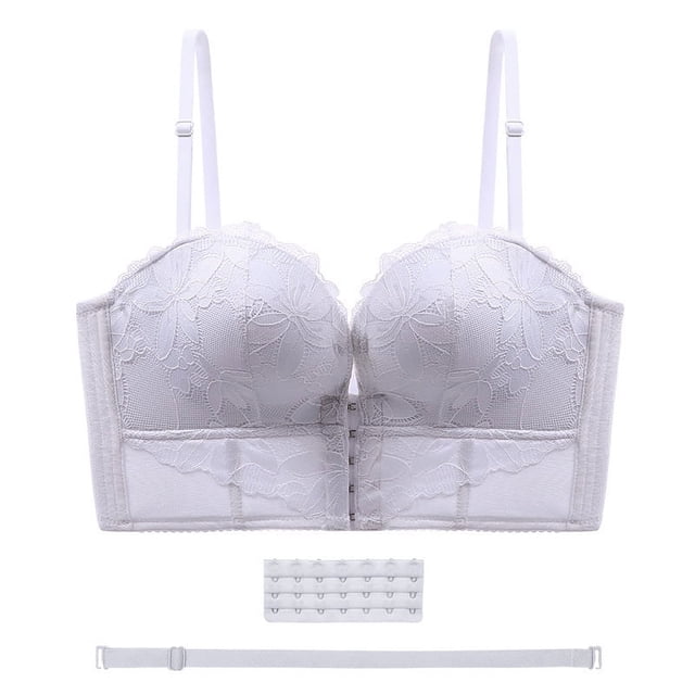 Sujetador sin tirantes con hebilla delantera y trasera para mujer, con fruncido en el pecho pequeño, de poliéster grueso, antideslizante, sin tirantes y con siete botones