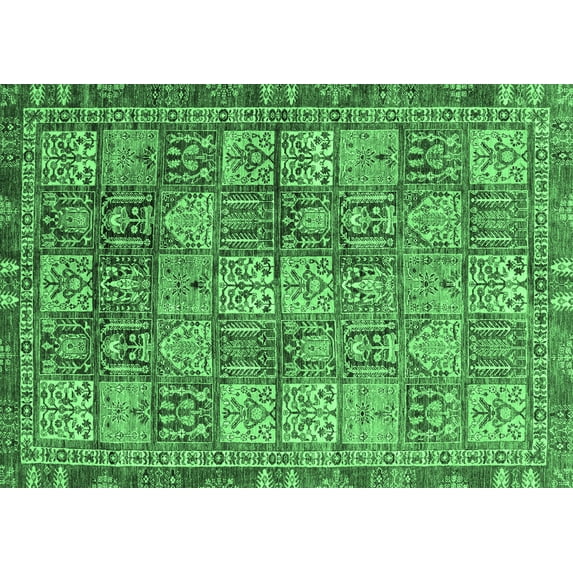 Ahgly Company Indoor Rectangle Abstract Emerald Green Modern Area Rugs, 5' x 8'