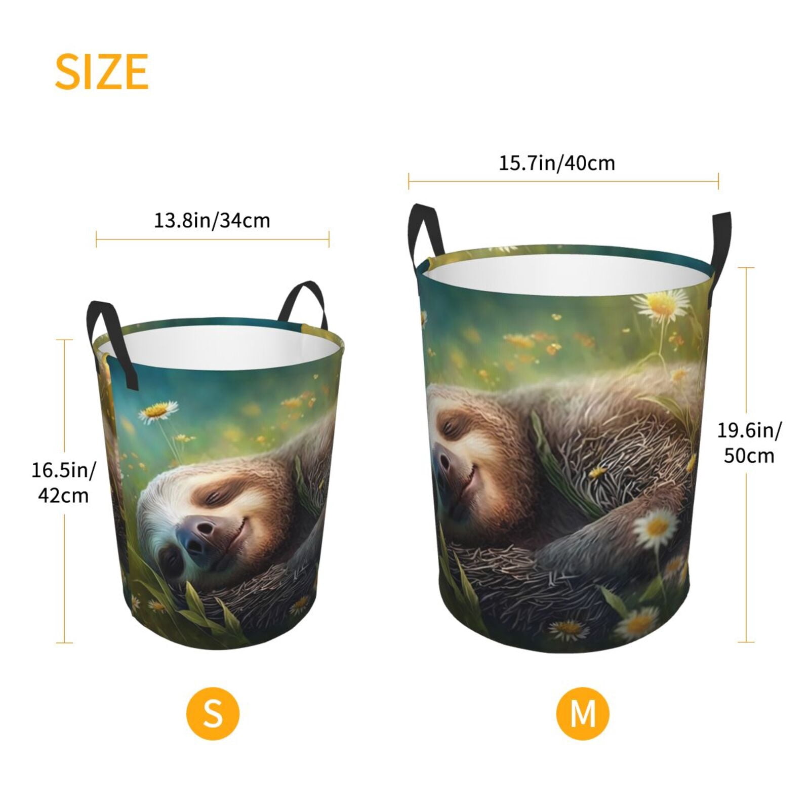 Large Laundry Basket with Handles - Daisy Sleeping Sloth Kids Baby Dirty Clothes Laundry Hamper for Bedroom Aesthetic