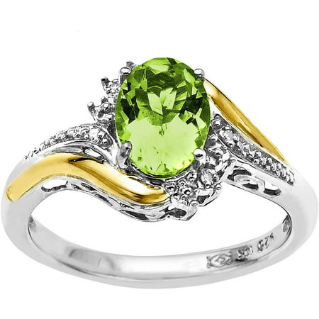 Duet Sterling Silver with 10kt Yellow Gold Oval Peridot and Diamond Accent Ring