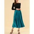 thumbnail image 6 of MODA NOVA Juniors Elastic Waist Metallic Shiny Accordion Pleated Midi Skirt, 6 of 7