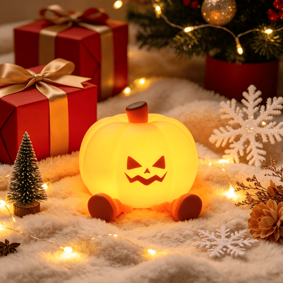 Pumpkin Night Light, Cute LED Pumpkin Lamp with 3 Level Dimmable, Nursery Nightlight for Kids, Silicone Rechargeable Bedside Touch Lamp, Funny Office Desk and Halloween Decor Toy for Woman and Kids
