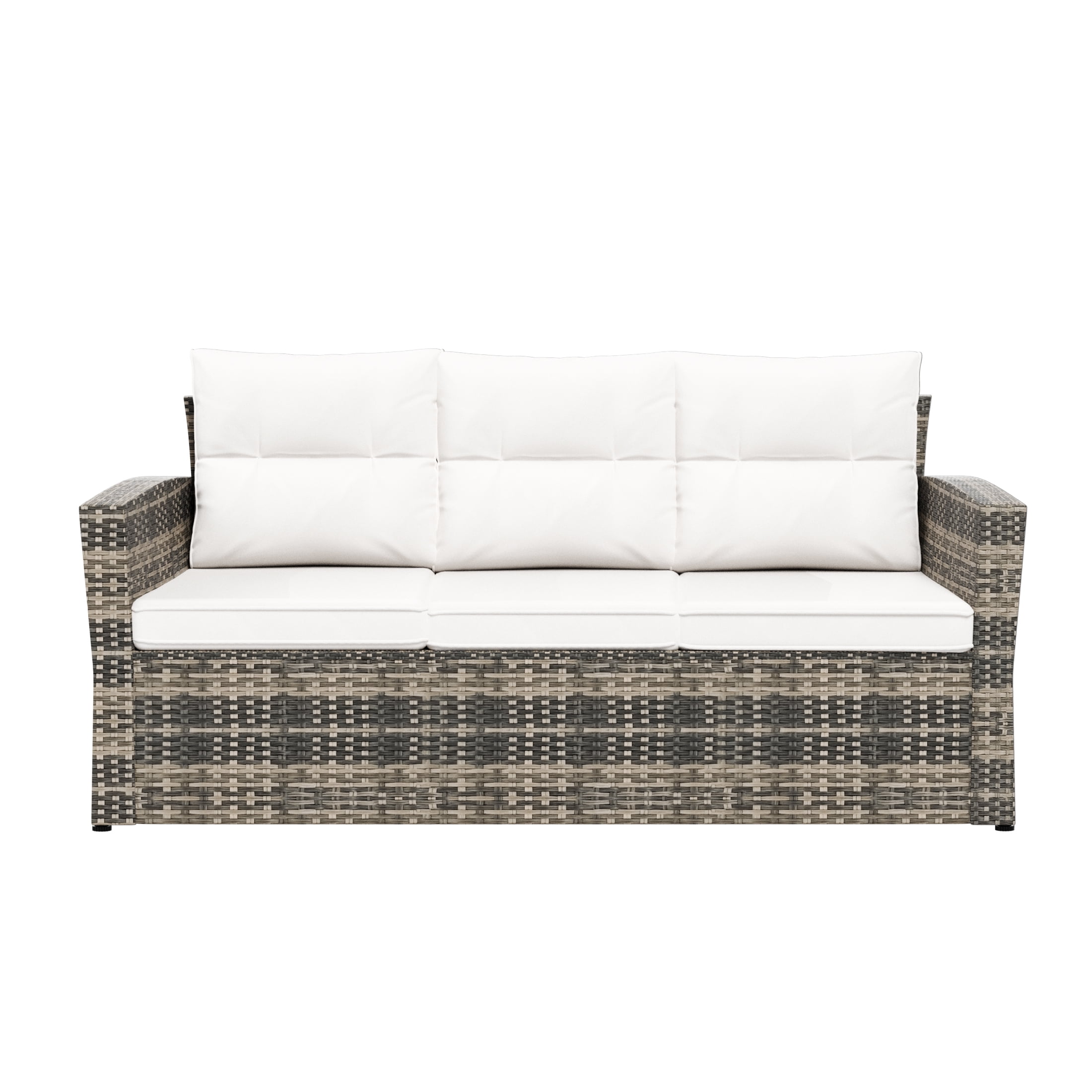 Westin Outdoor 2-Pieces Patio Sofa with Side Table Included Conversation Set PE Rattan Wicker Furniture, Brown/White