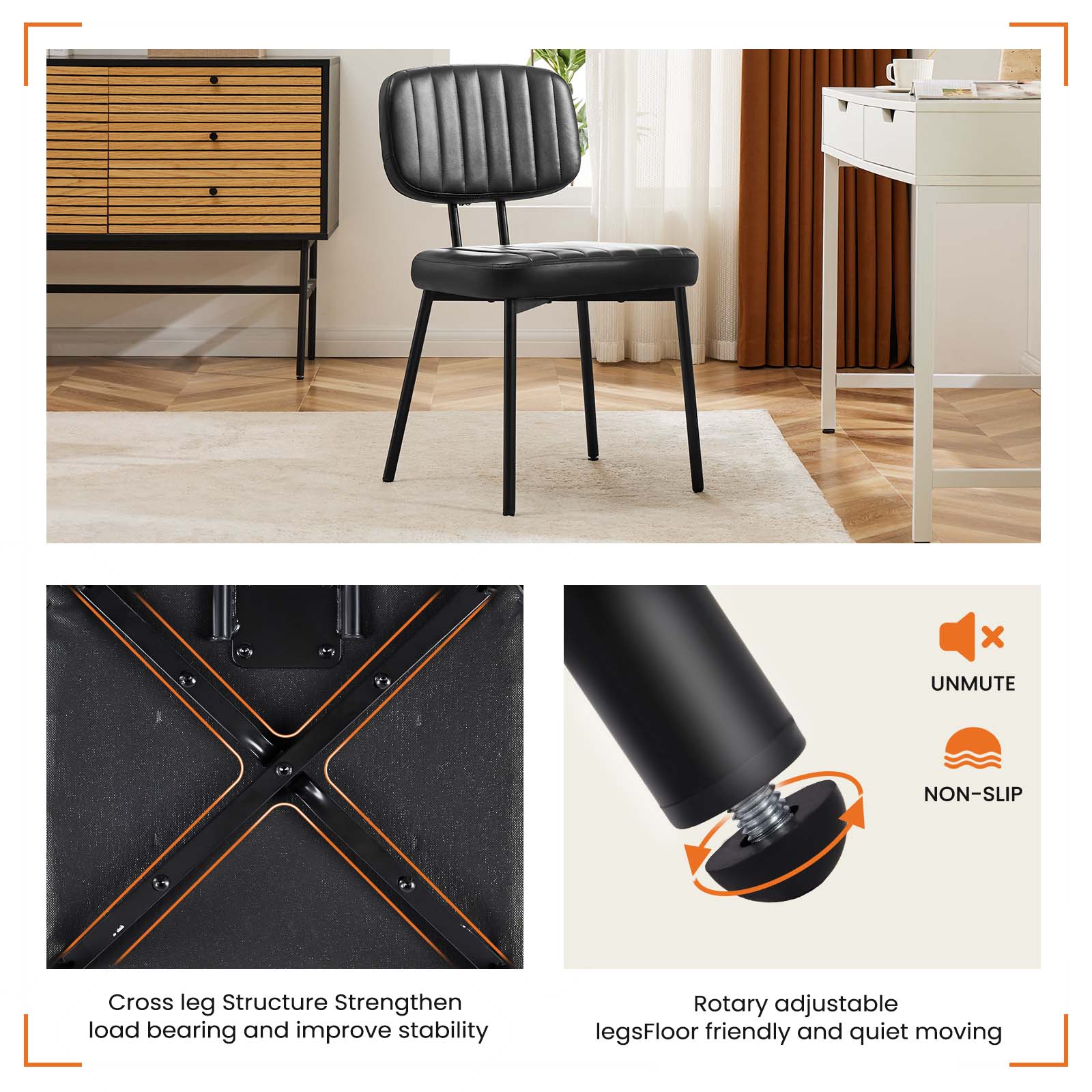 CONCETTA Mid-century Modern Dining Chairs, Kitchen Chairs Set of 4, Black