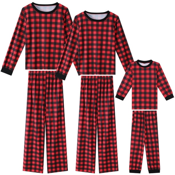 Conjuntos de pijamas a juego para la familia INSPIRE CHIC, de manga larga y pantalones de búfalo, ropa de dormir navideña de 2 piezas en rojo.