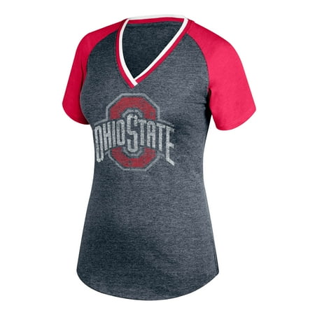 Ohio University T-shirts - Women's Heathered Gray/Scarlet Ohio State Buckeyes Double Play V-Neck T-Shirt