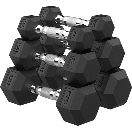 PAPABABE HEX Dumbbell Set, Rubber Encased Home Gym Dumbbells, Exercise & Fitness Weights Dumbbells Set of 2 for Women & Men, Hand Weight for Strength Training