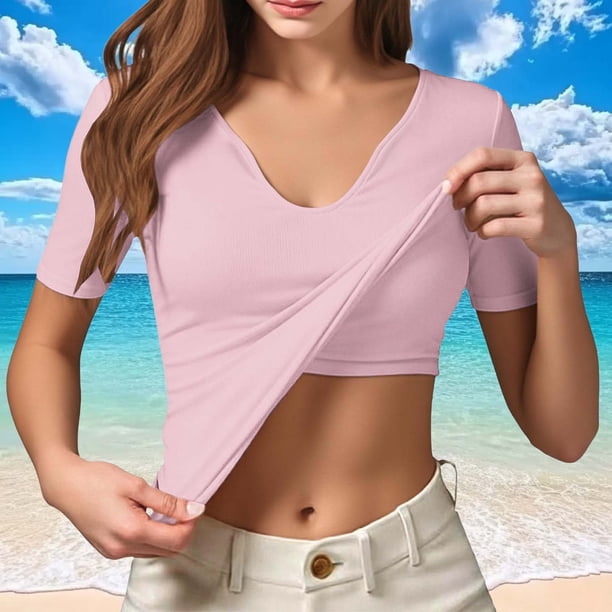 TaTaai Women's Sports Short Sleeve Top, V-Neck Slim Fit with Chest Mat, Soft Breathable Fabric, Perfect for Spring, Summer and Daily Active Wear Gift