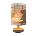 thumbnail image 2 of WOBOGO A Collage Of Two Cats Bedroom Table Lamp USB Power Connector Wooden Base Round Linen Shade For Living Room Desk, 2 of 7
