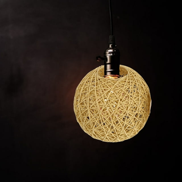 BRIGHTFUFU 2Pcs Hanging Lamp Shades Brown Paper Rope Rustic Small Light Shades Bedroom Decoration