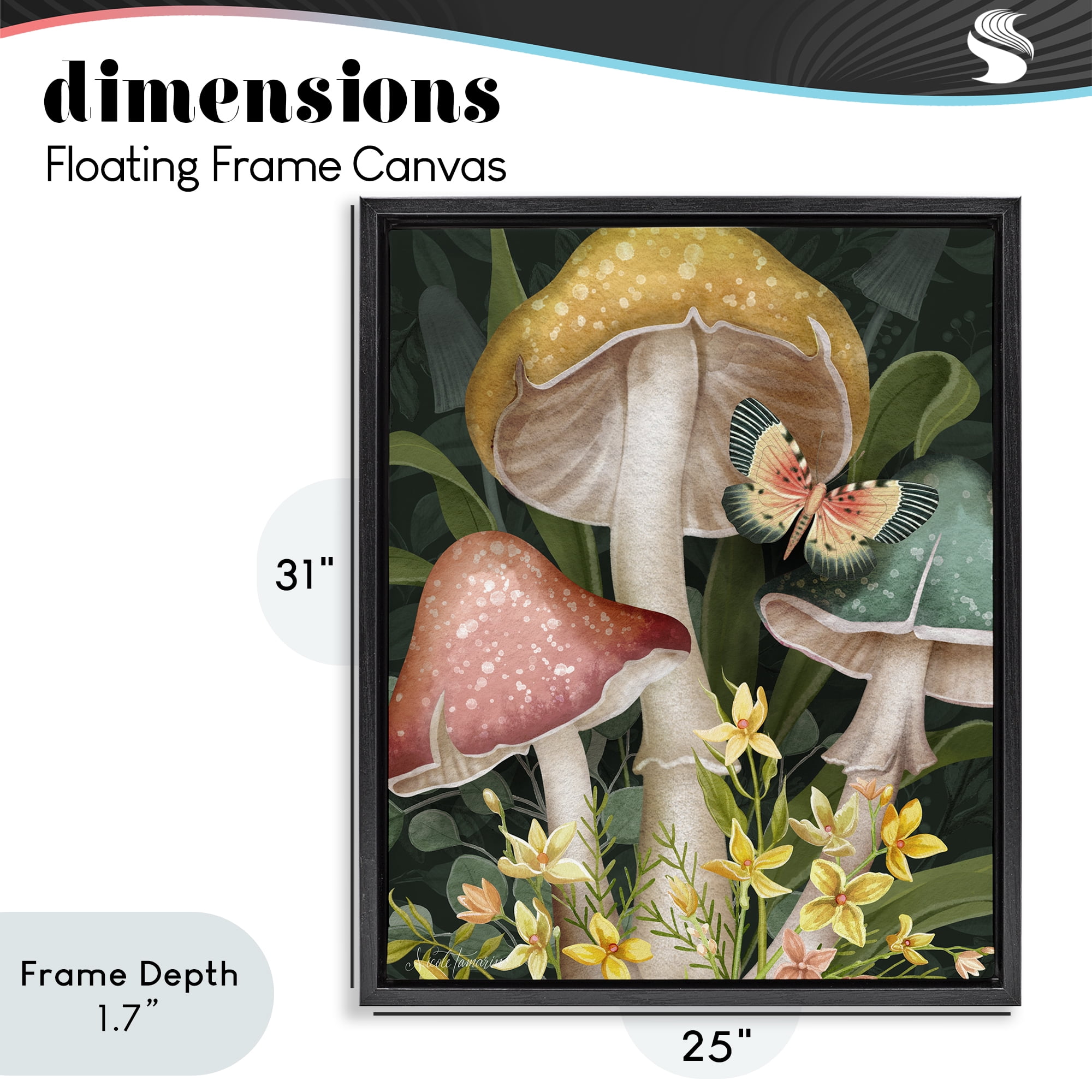 Stupell Industries Midnight Garden Mushrooms Black Framed Floater Canvas Wall Art, design by Nicole Tamarin