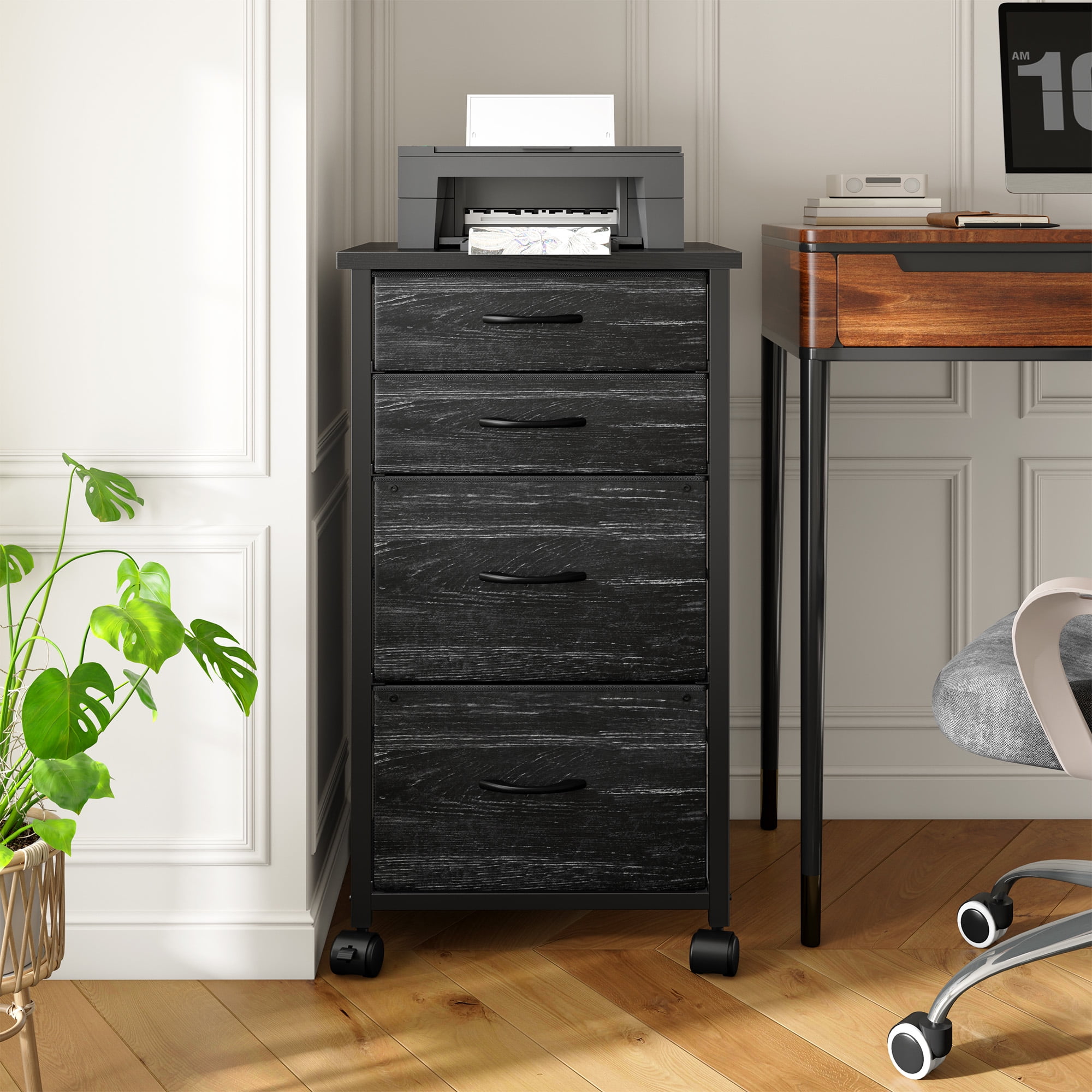 Romorgniz 4 Fabric Drawers Mobile File Cabinet Desk Table Cabinet Fits A4/Letter Size Printer Stand for Home Office，Black