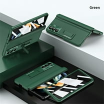 Allytech Slim Case for Samsung Galaxy Z Fold 5, Luxury PU Leather Hinge Protection Hidden Foldable Kickstand Case with Tempered Glass Screen Protector, Shockproof Anti-Scratch Case - Green