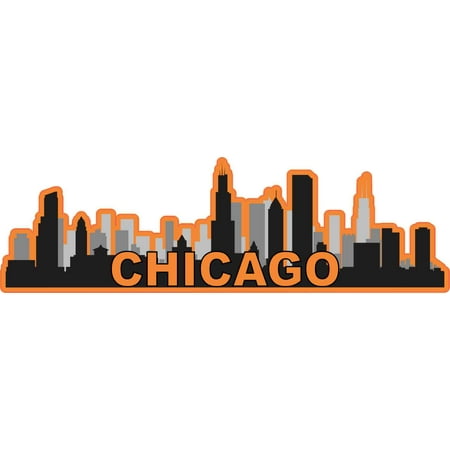 Chicago Truck Harness - 10in x 3in Orange Chicago Skyline Sticker Car Truck Vehicle Bumper Decal