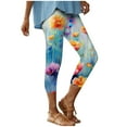 thumbnail image 2 of jjayotai Women's Floral Print Capri Leggings, High Waisted Tummy Control Tight Pants for Running Exercise Yoga Gym Workout Trousers, 2 of 7