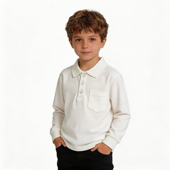 WELOIJEVBE Kids Boy's Long Sleeve Polo Shirts School Uniform Shirts Classic Collared Neck Boys' Polo Shirts Boys Clothes 5-6 Years