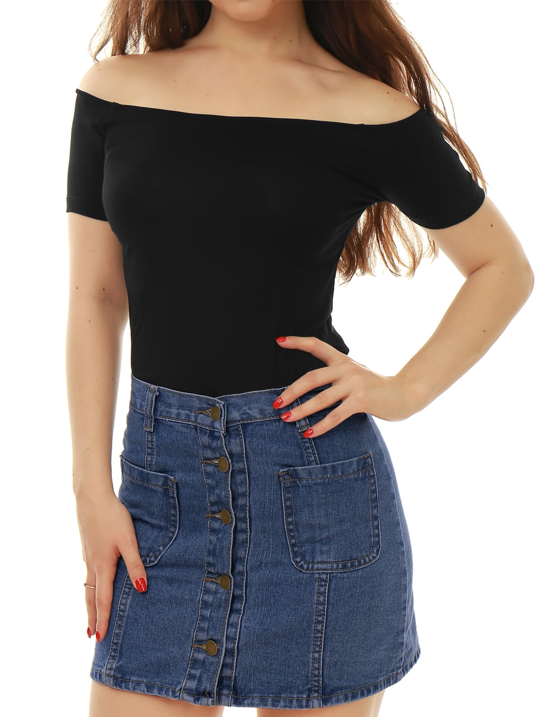 DARING DIVA Off Shoulder Crop Top 3XL Black