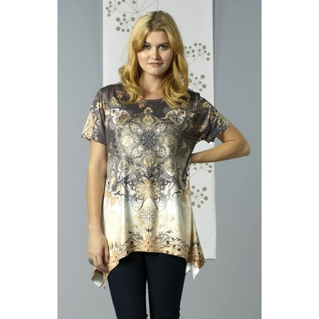 Sublimation Rhinestone - Bacci Clothing - Zandra, Rhinestones, Sublimation, Short Sleeve Scoop Neck Top