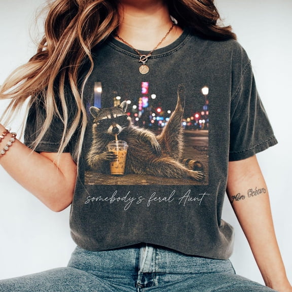 Somebodys Feral Aunt Shirt Funny Raccoon Tee Cool Auntie Club Apparel BLACK Unisex S-5XL Hot Trending Shirt, Vintage Birthday Gift