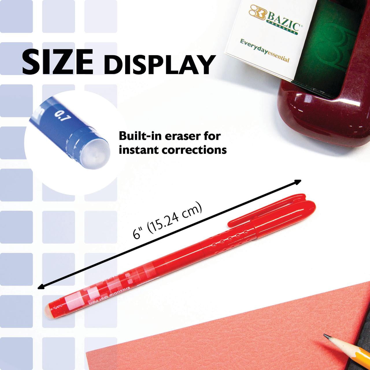 BAZIC Frizz Erasable Gel Pens, 0.7mm Medium Point, Assorted Colors Ink, 12-Pack