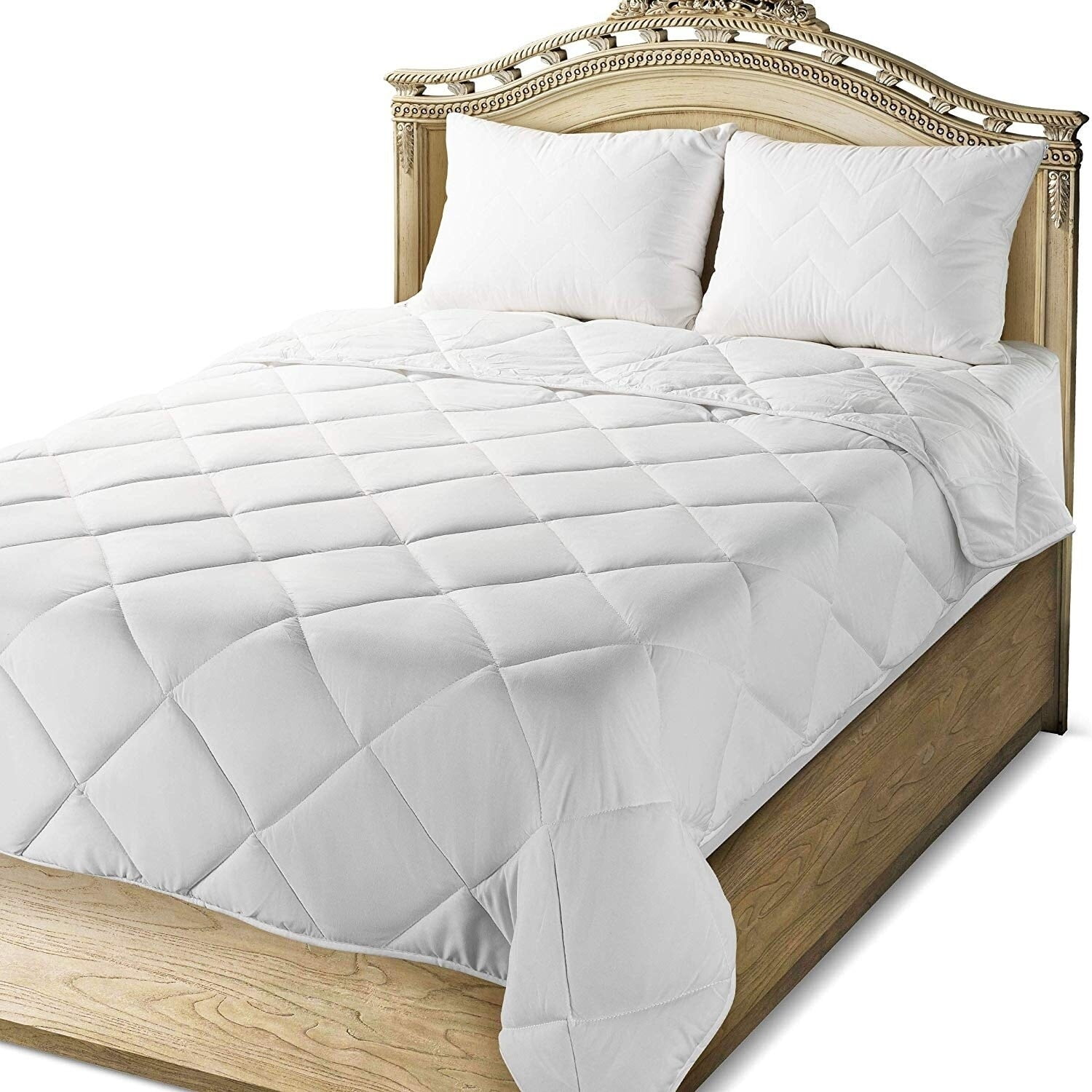 Mastertex COMINHKR092077 Down Alternative Quilted Comforter Super Soft & Lightweight - Machine Washable - All Season Comforter Queen Size – White