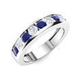 thumbnail image 2 of 925 Sterling Silver 4 MM Round Blue Sapphire Half Eternity Channel Valentines Day Gifts Wedding Band Ring, 2 of 3