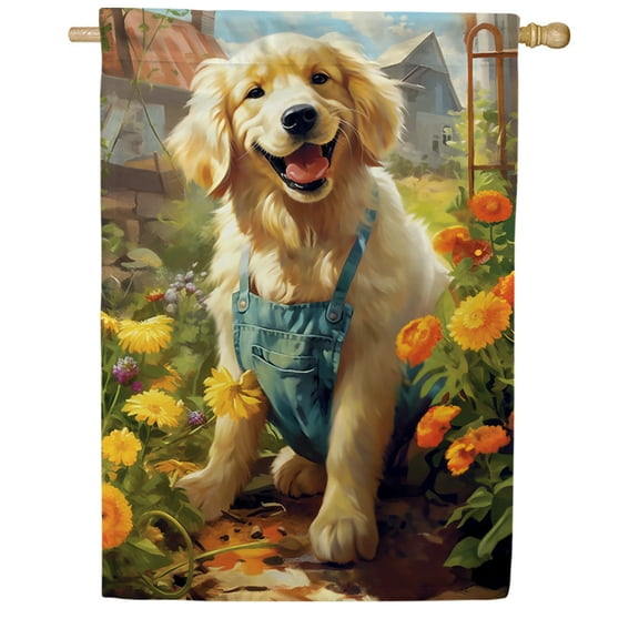America Forever Spring Summer Golden Retriever Dog House Flag 28 x 40 inch Double Sided Golden Retriever Puppy Floral Spring House Flag for Outdoor Dog Flag Yard Decoration