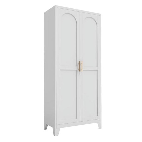 TEXBM 71" Tall 2-Door Metal Storage Cabinet, Steel Wardrobe with Adjustable Shelves, Freestanding Closet Organizer for Bedroom, Living Room, Kitchen, Office